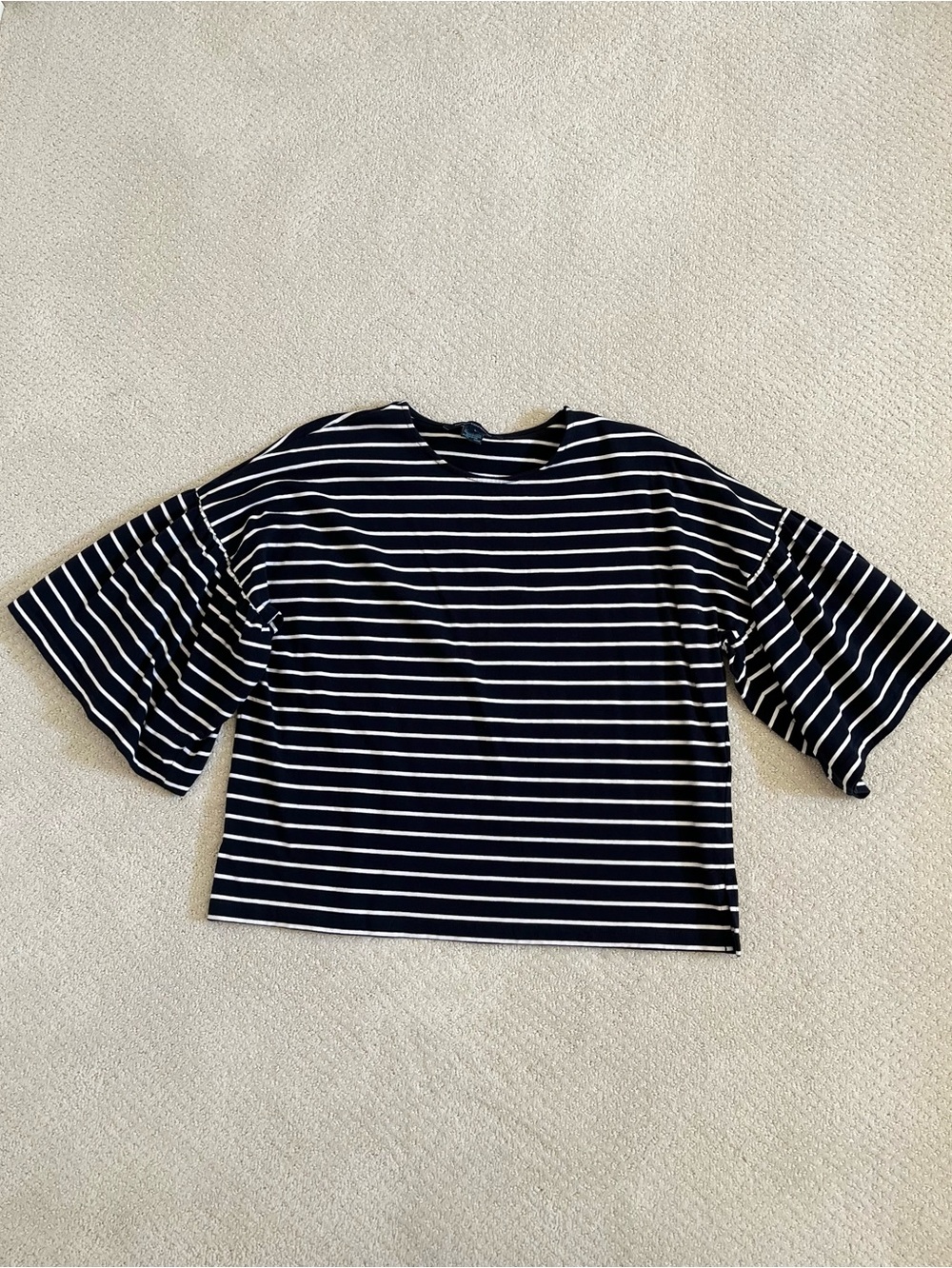 French Connection Nautical Striped Navy & White Boxy Tee